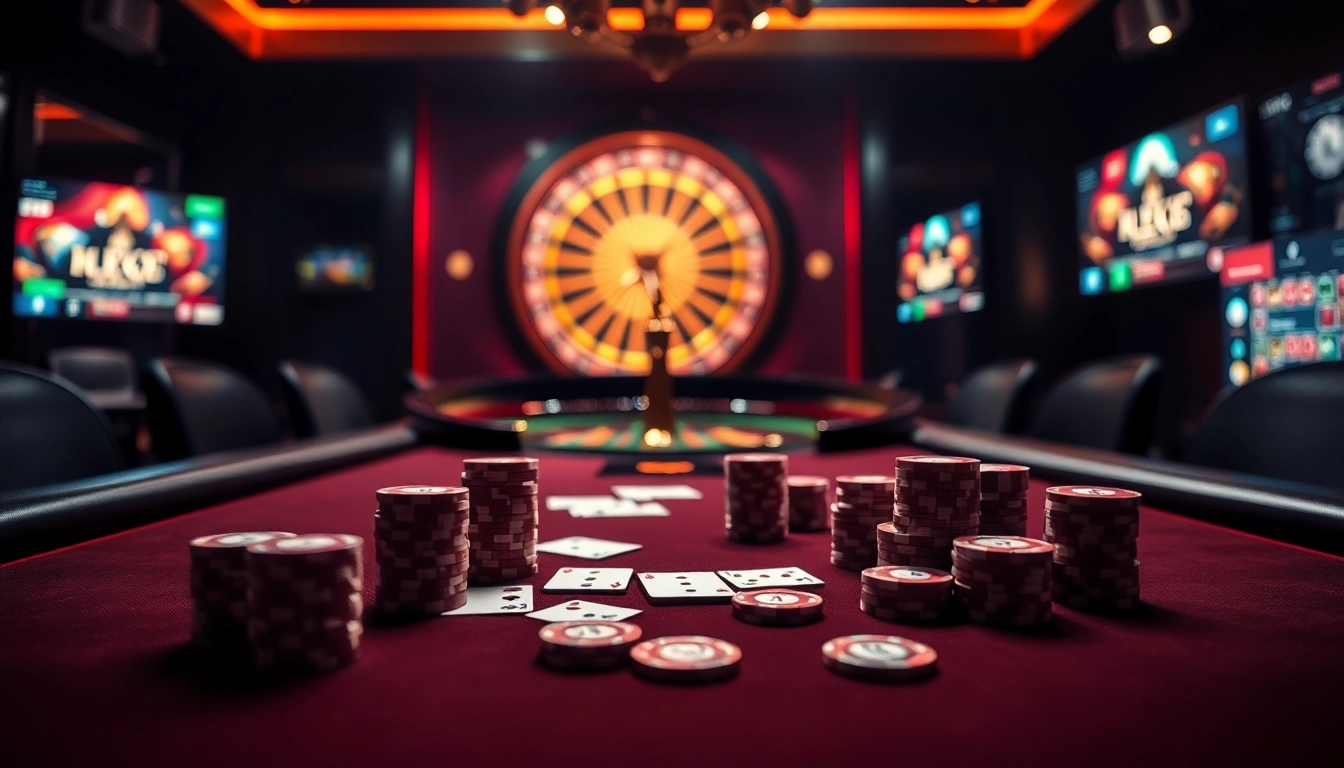Betting on tỷ lệ nhà cái at a luxurious casino poker table with cards and chips.