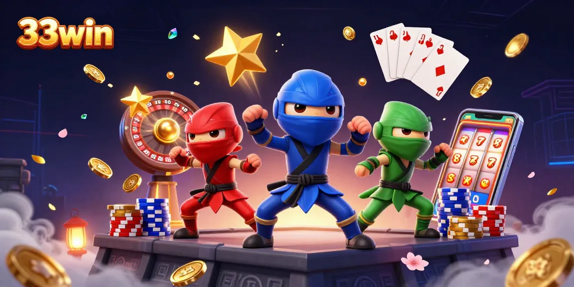 Experience winning thrills with 33win as energetic chameleons engage in martial arts amidst a vibrant casino scene.