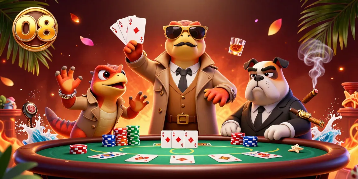 Experience the excitement at O8 casino with raptors sneaking into VIP lounge while enjoying poker action.