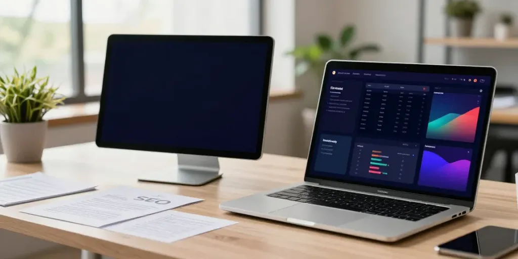 Professional workspace optimizing instant indexing strategies with analytics tools.