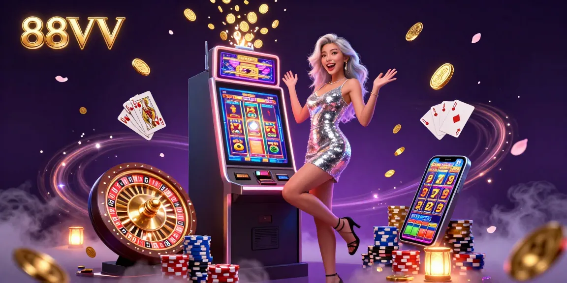 Engage with 88VV's exciting games featuring stunning visuals and jackpot actions in a vivid casino environment.