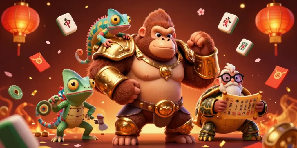 Experience thrilling gameplay at LU88 with a vibrant scene featuring a gorilla king and colorful casino elements.