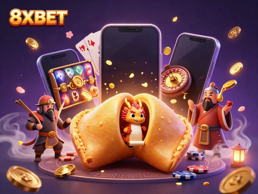 Experience 8XBET's vibrant online casino atmosphere with interactive gaming elements and dynamic characters.