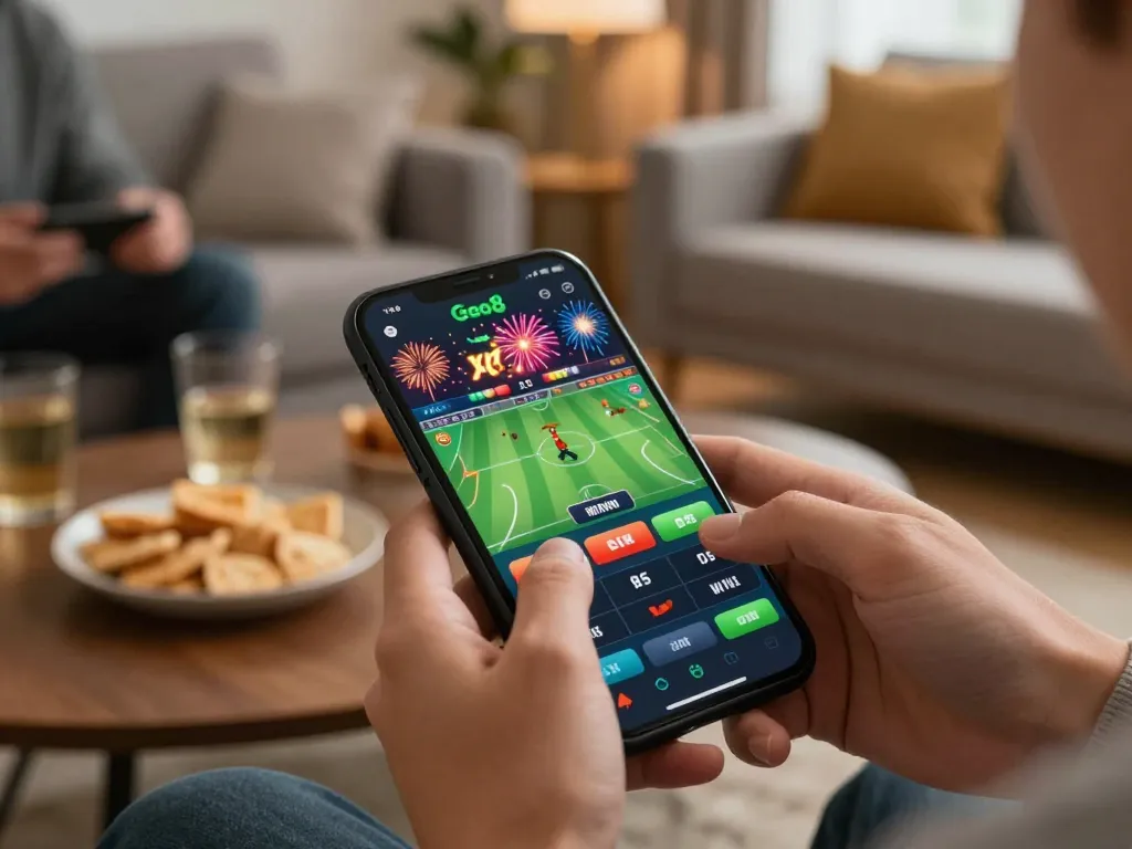 Players betting on Go8 mobile app during a thrilling online gaming session, celebrating exciting wins.