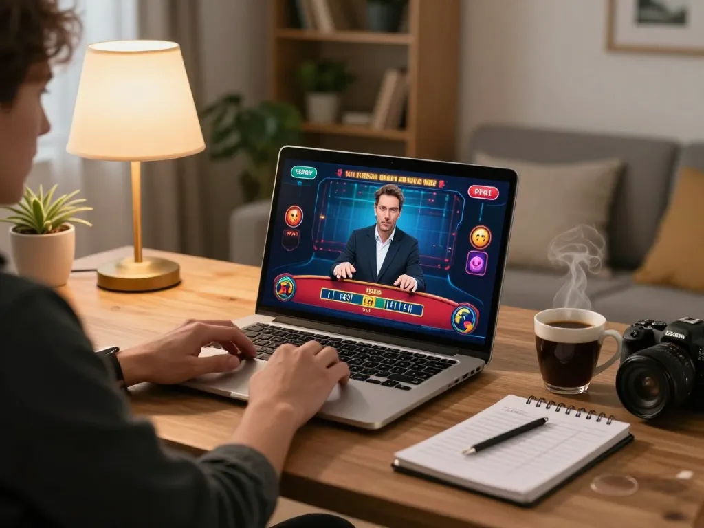 Player strategizing on 789f with laptop in cozy home, enjoying live dealer games.