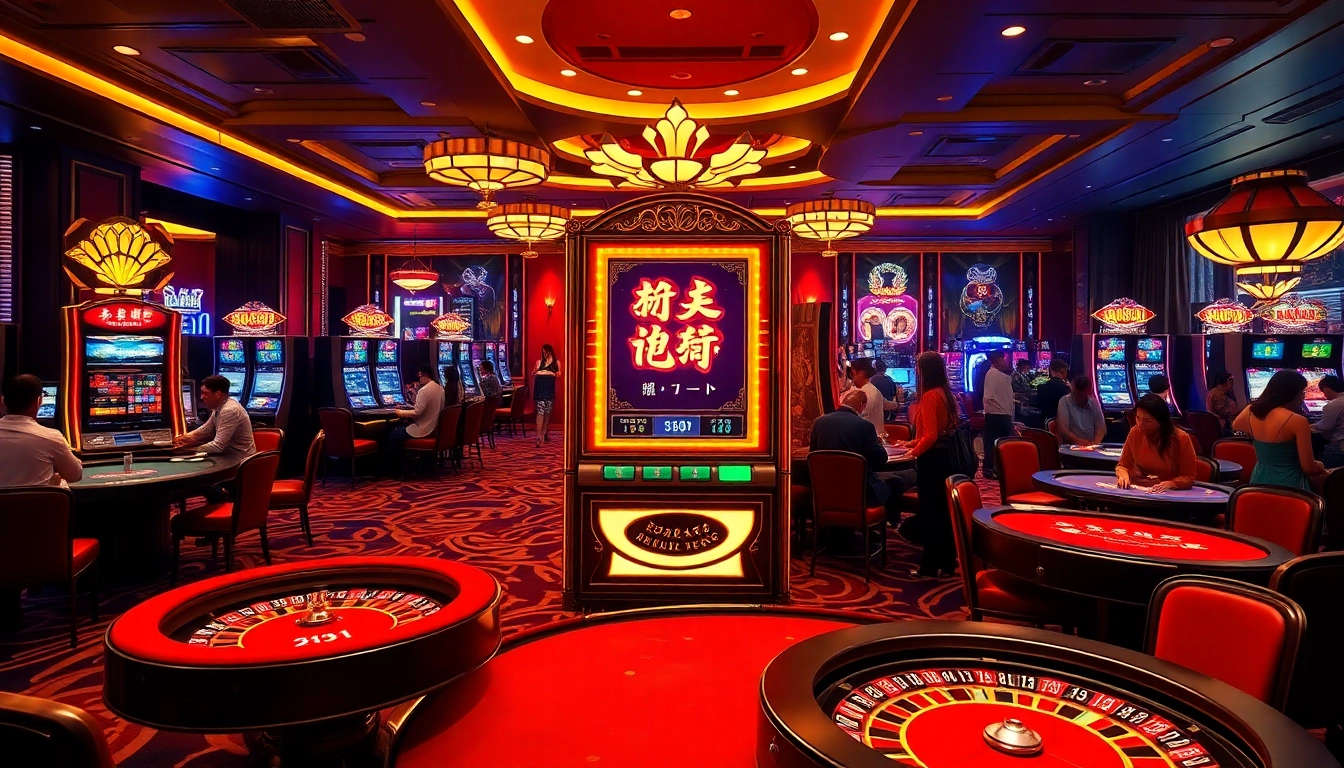 Experience the excitement of nổ hũ at a luxurious casino with vibrant slot machines and engaging gameplay.