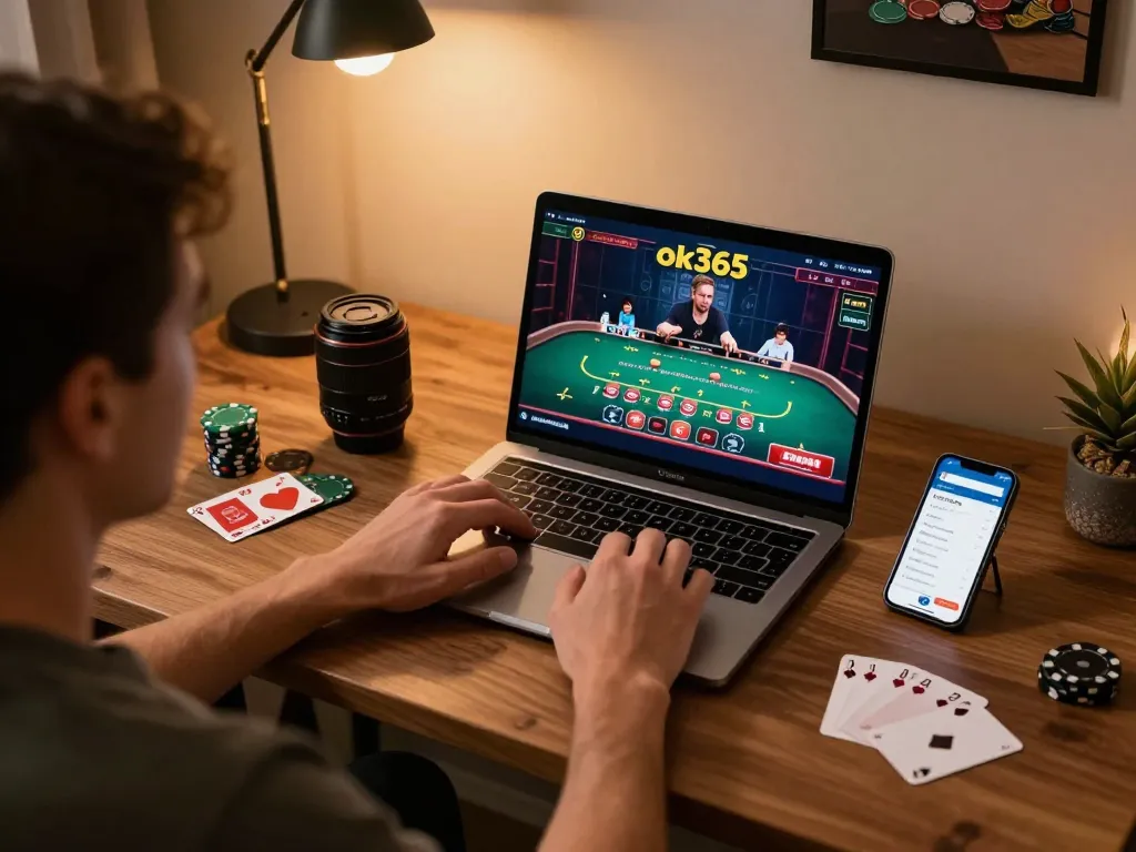 Player engaged in live dealer blackjack on ok365, showcasing modern online gaming atmosphere.