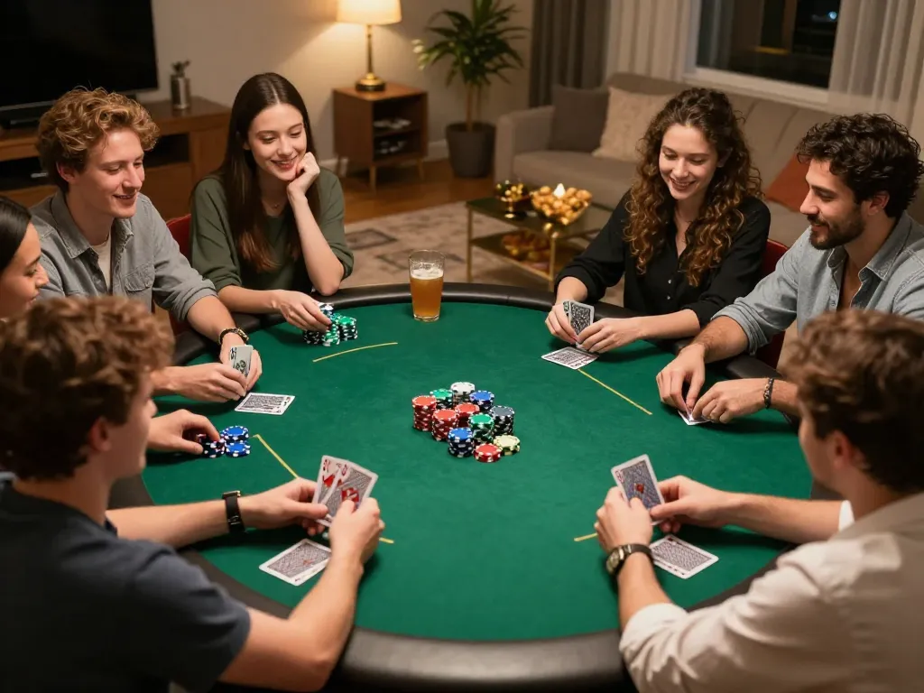 Friends enjoying a poker night while strategizing winning approaches at 79KING.
