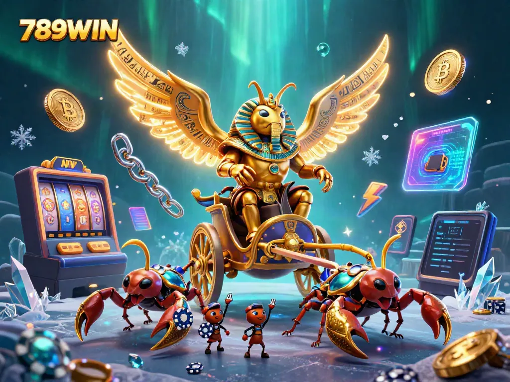 Experience the excitement of 789WIN casino games with engaging slots and vibrant crypto elements in a dynamic 3D illustration.