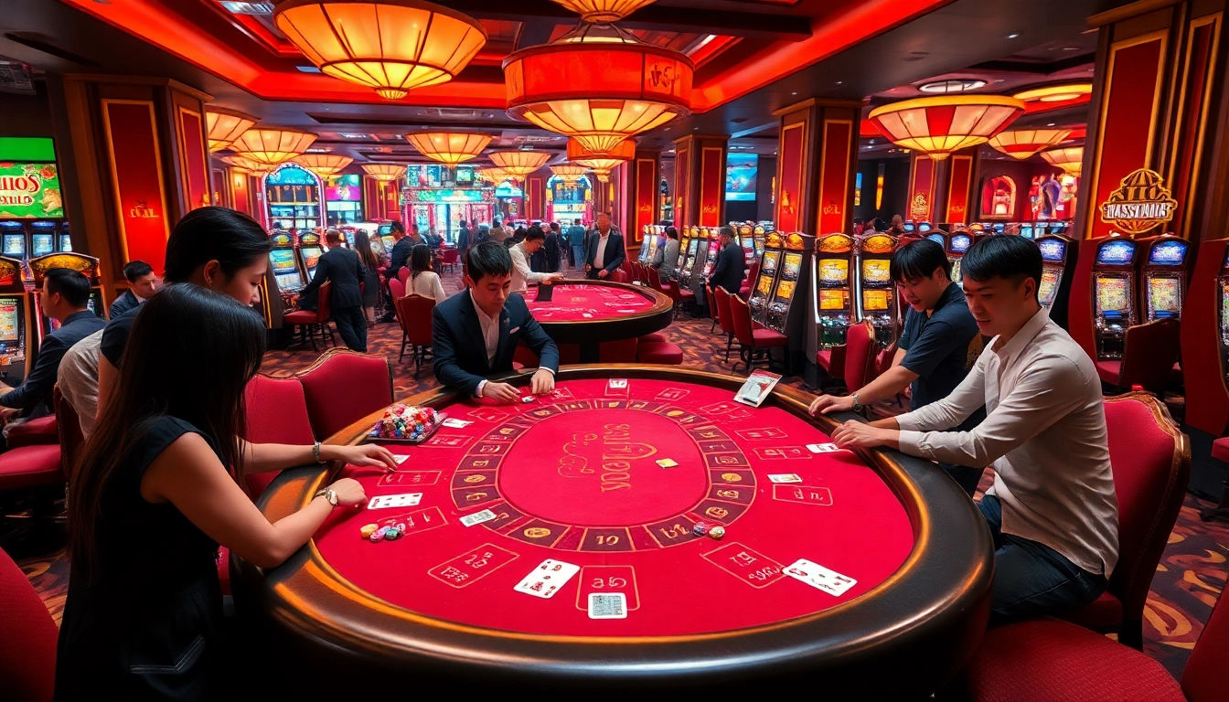 Tài Xỉu MD5 gaming table in a luxurious casino environment showcasing thrilling gameplay.