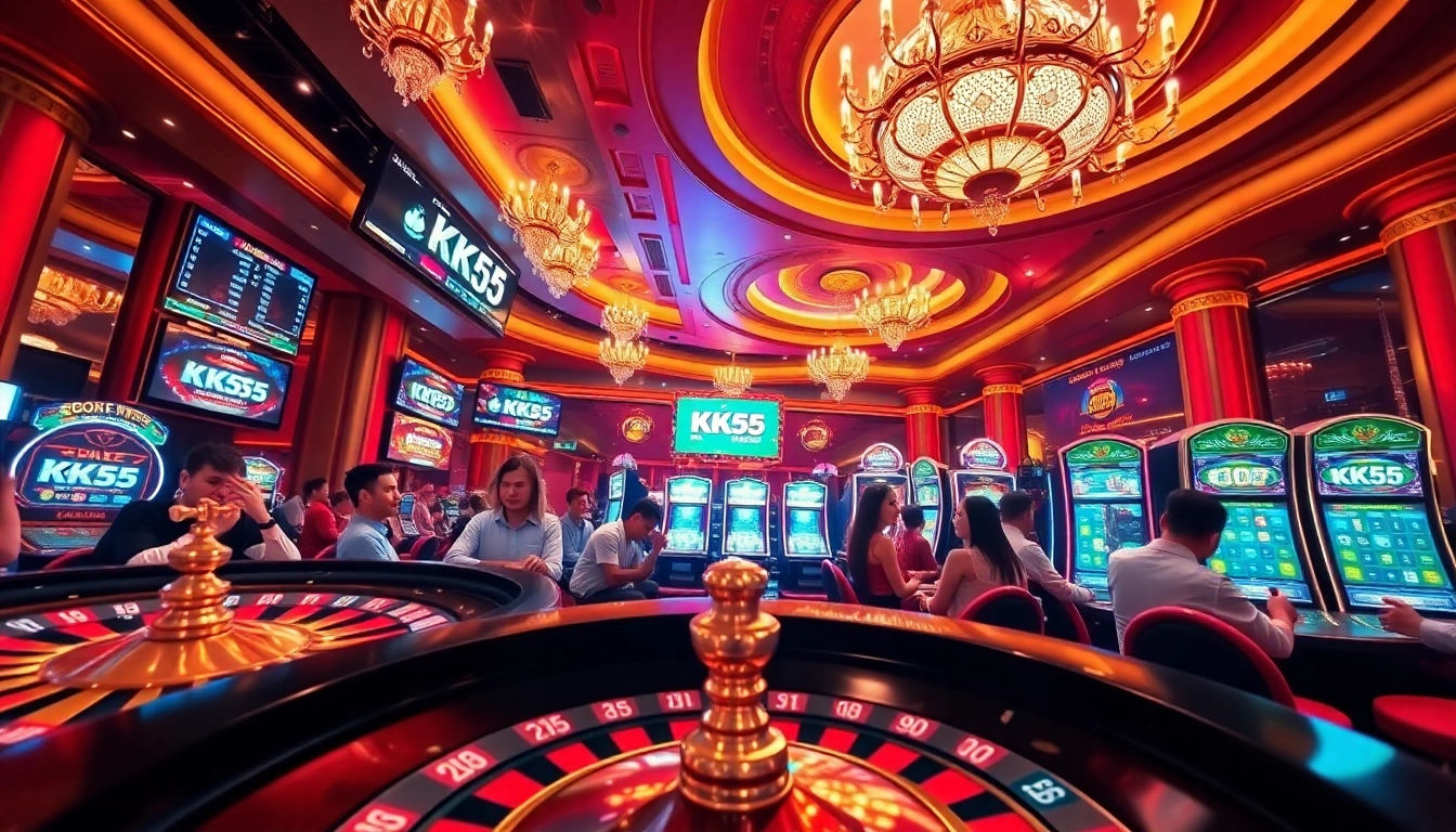 Engage in thrilling gambling action at KK55's dynamic casino scene with roulette and poker.