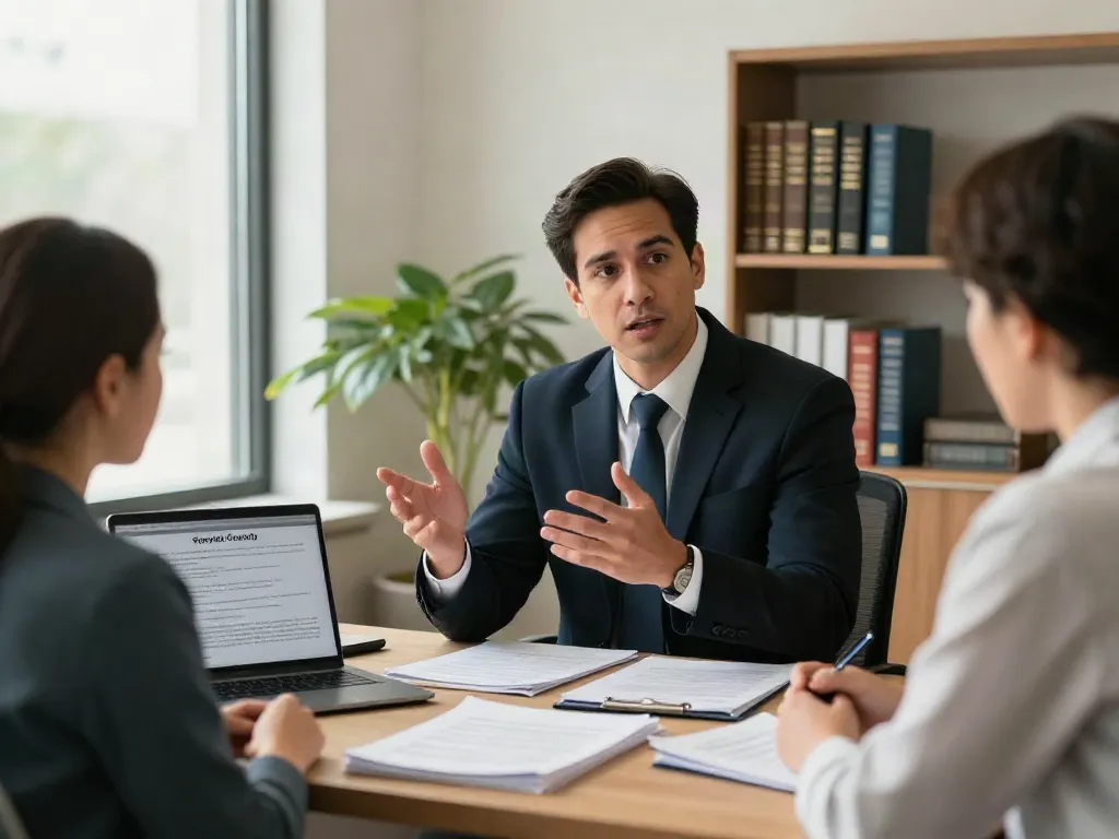 Atlanta DUI lawyer consulting a client about DUI laws Forsyth County in a modern office.