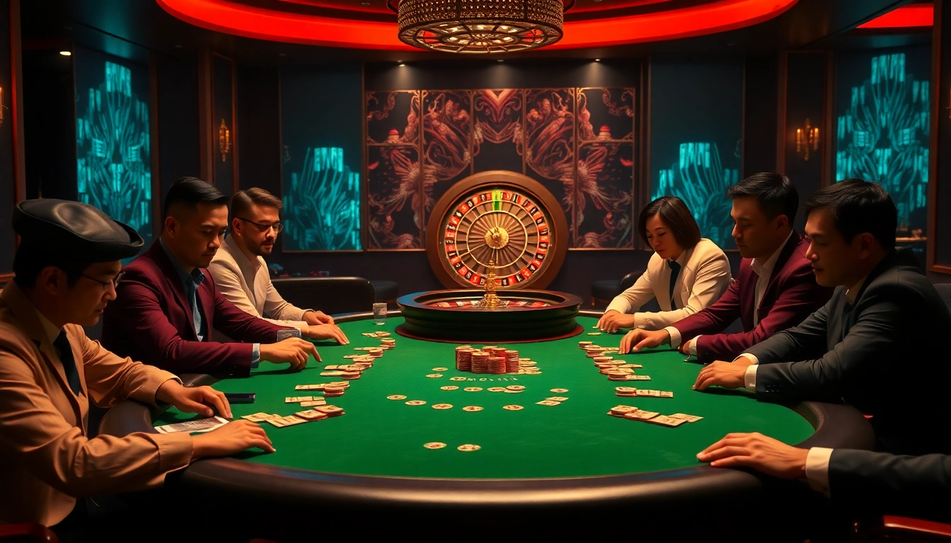 Experience high-stakes excitement at Trang Chủ Kuwin with players focused on poker tables.