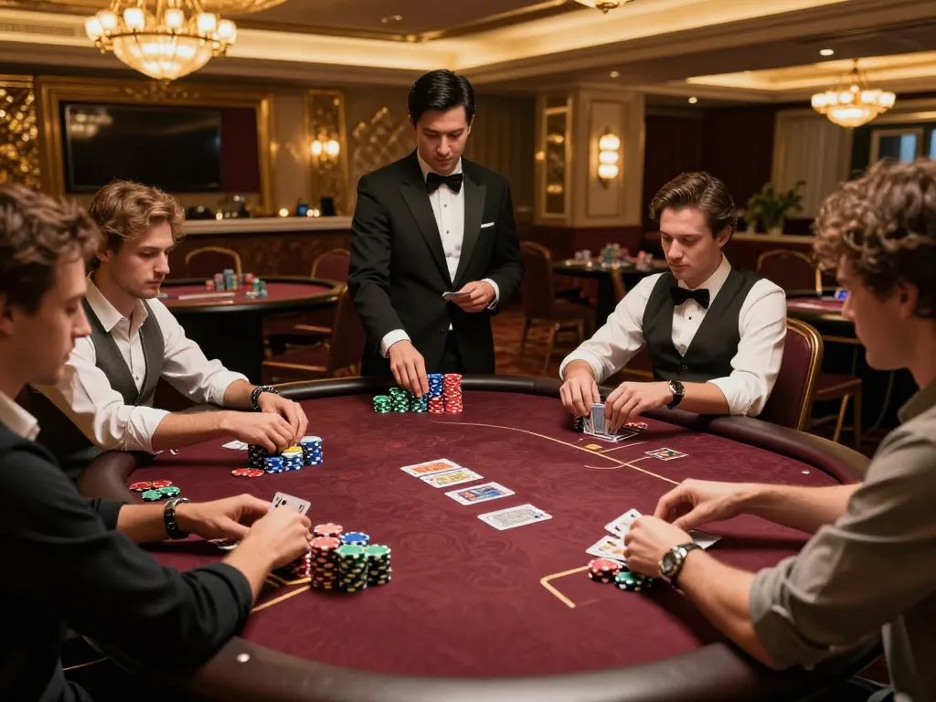 LLWIN players engaging in strategic poker gameplay in an elegant casino environment.