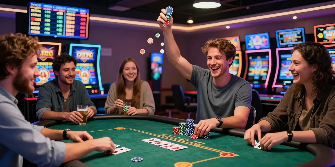Exciting gaming experience at HELLO88 with players celebrating wins and vibrant casino atmosphere.