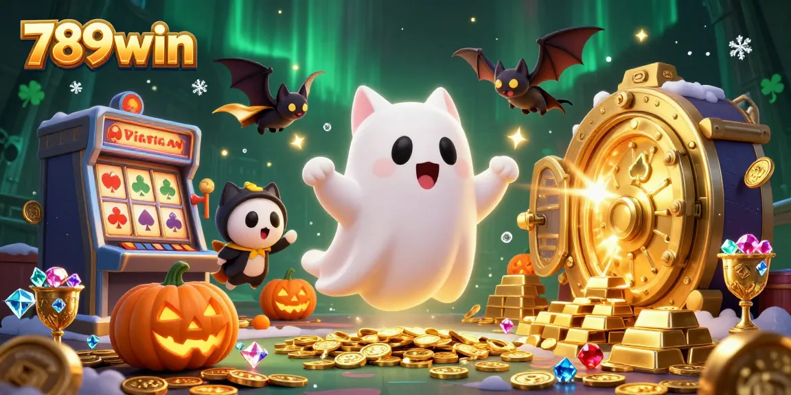 Play exciting games at 789win with a ghost cat in a haunted casino full of treasures.