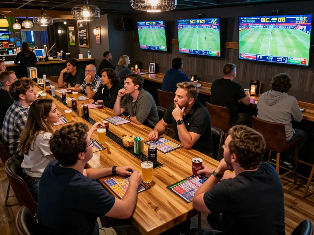 Betting on sporting events at a lively sports bar with friends, Keo nha cai 5 strategies in focus.