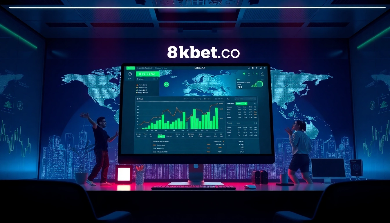 Engaging online betting interface featuring 8kbet co in a modern tech environment.