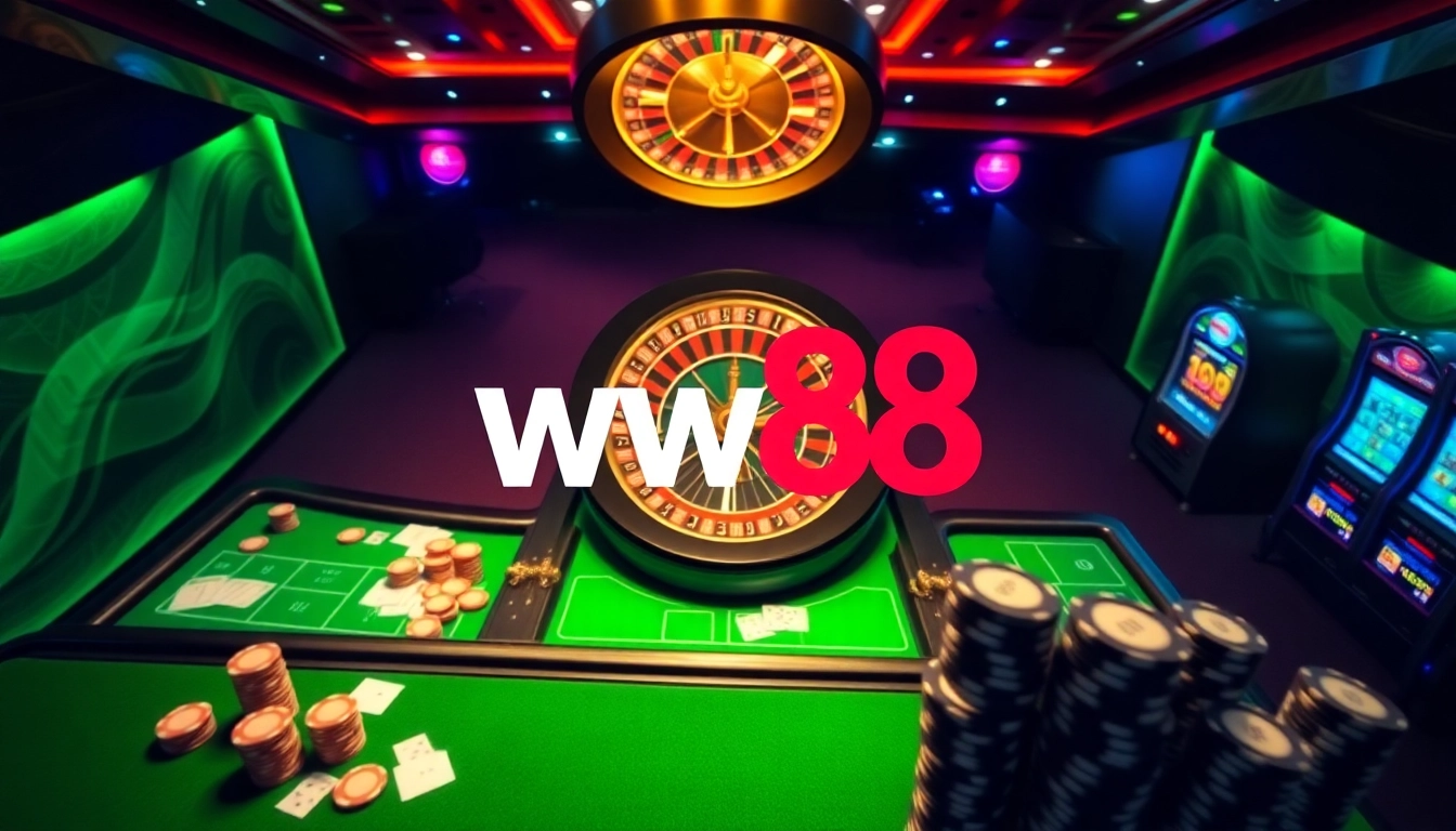 Exciting gameplay at ww88 with vibrant casino elements like roulette and poker games.