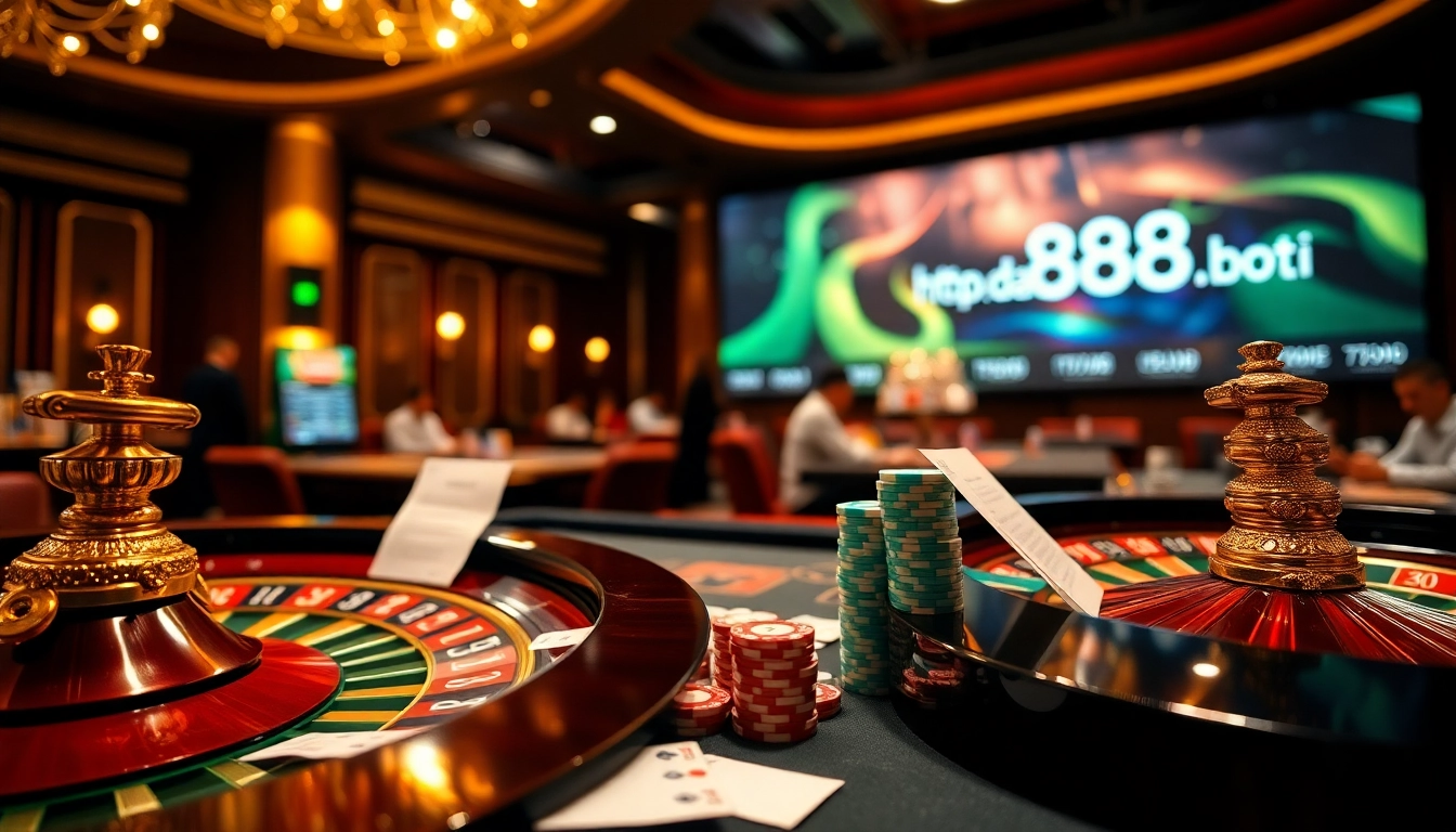 Experience thrilling gameplay at https://da88.bot/ with exhilarating casino elements like roulette and poker chips.