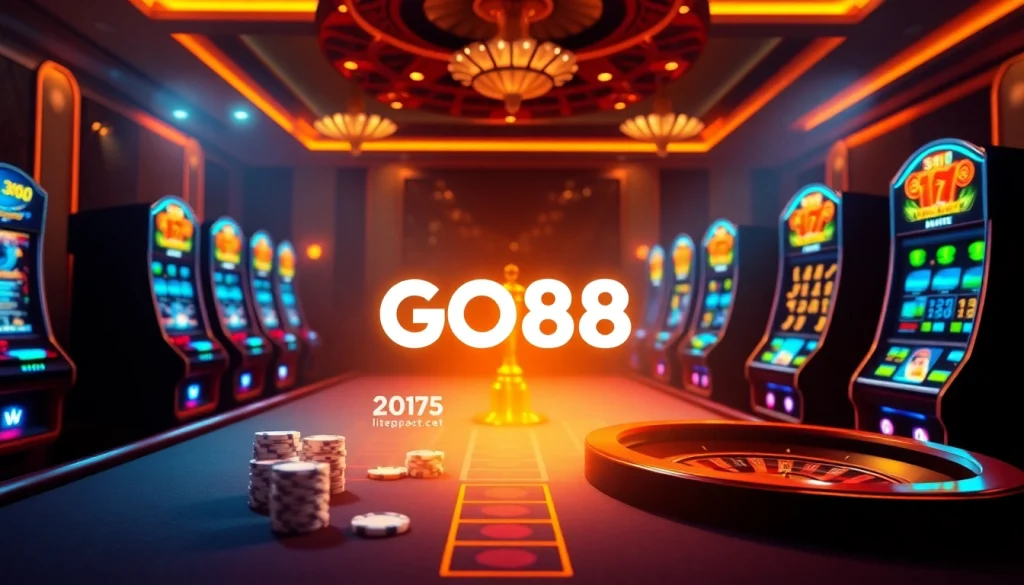 GO88 casino scene with vibrant tables and exciting gaming atmosphere