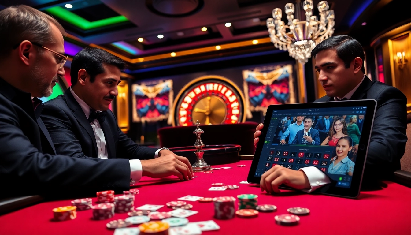 Intense poker gameplay at a luxurious casino featuring the ee88 com interface showcasing vibrant cards and chips.