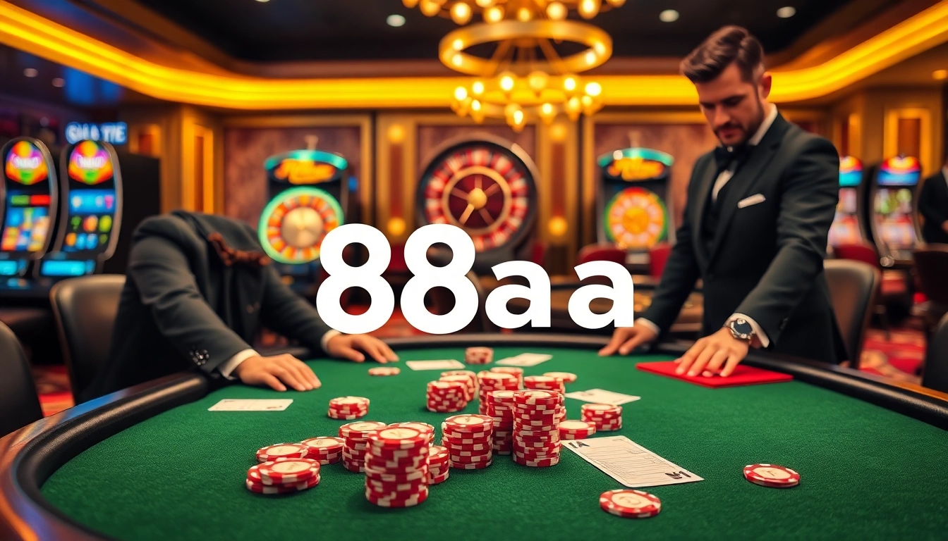 Experience the thrill of high-stakes betting at 88aa casino with vibrant poker tables and lively slot machines.