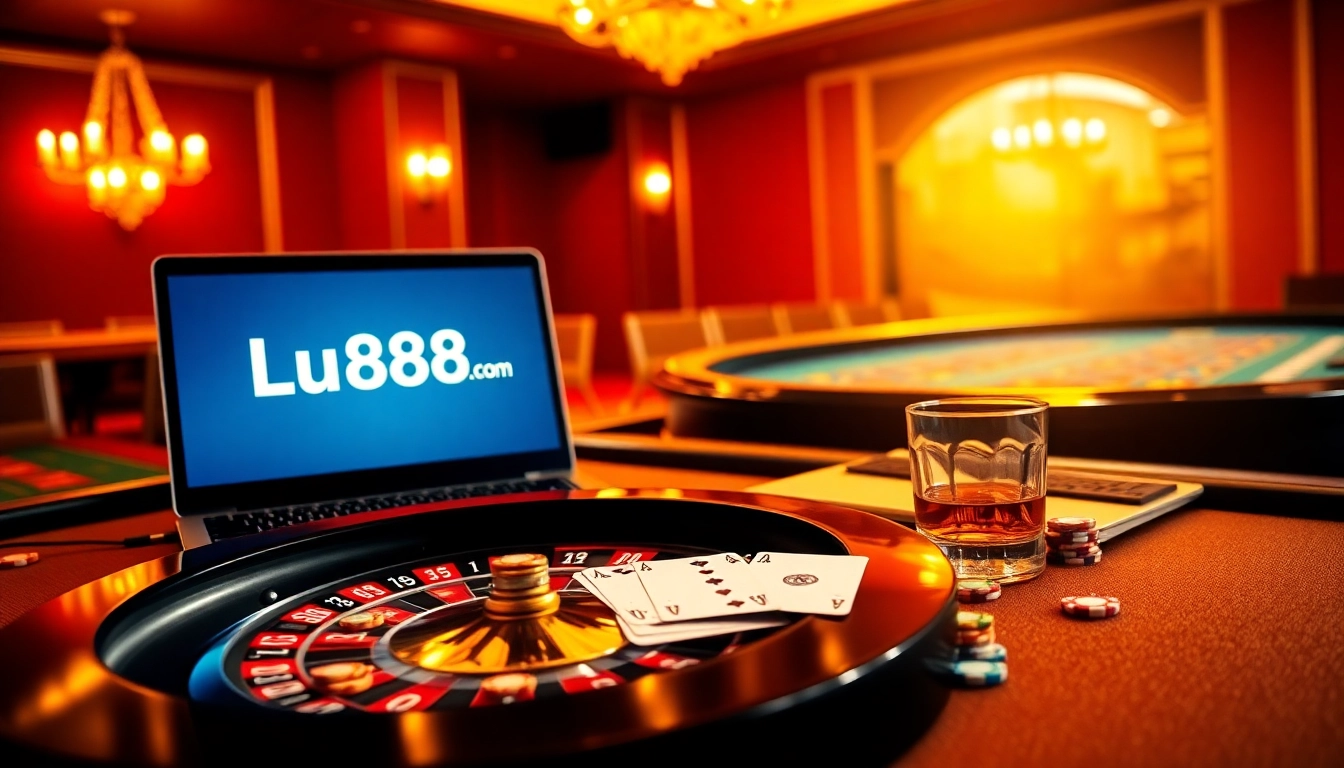Gambling excitement at Lu88.com with vibrant casino elements and atmosphere.