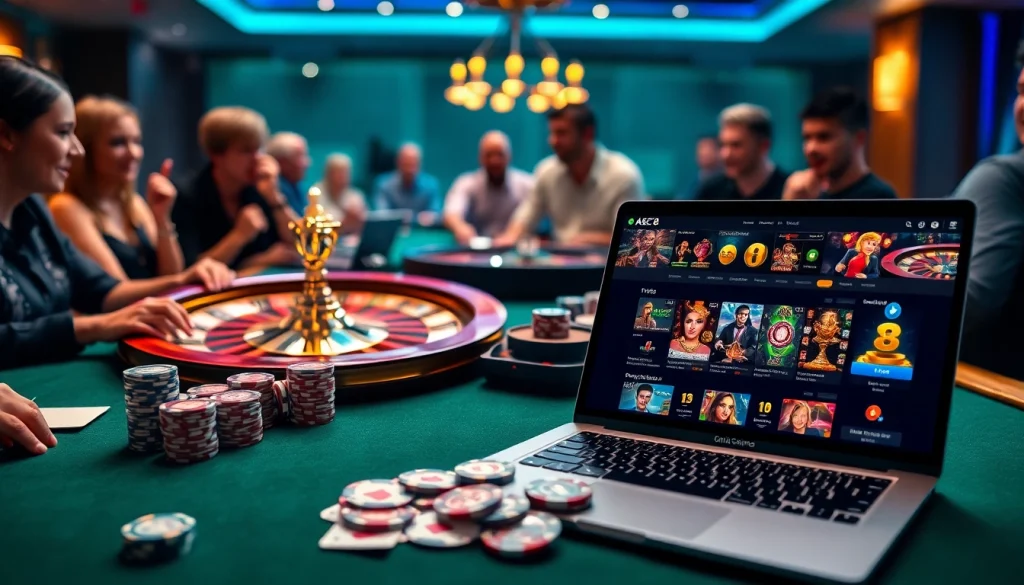 Experience the thrill of ABC8 gaming with professional poker tables and vibrant slot machines.