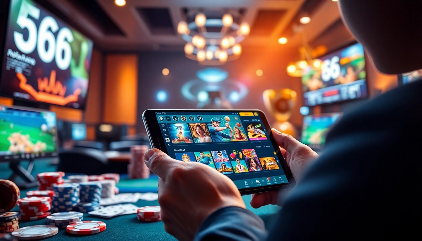 A user interacting with the online gambling platform https://566.jpn.com/, showcasing diverse gaming options in a modern, trustworthy environment.