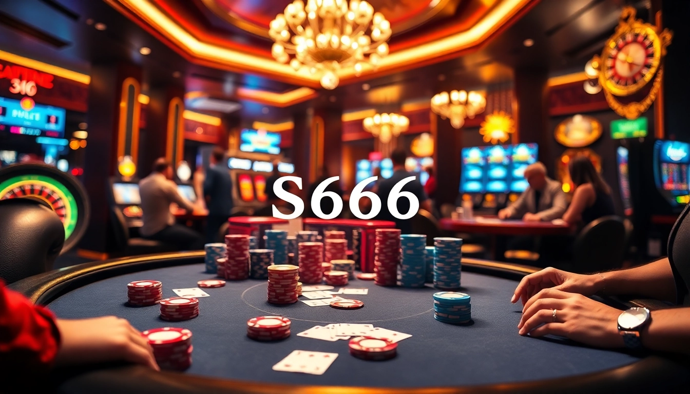 Experience the thrill of S666 with a vibrant casino scene showcasing exciting games and luxury.