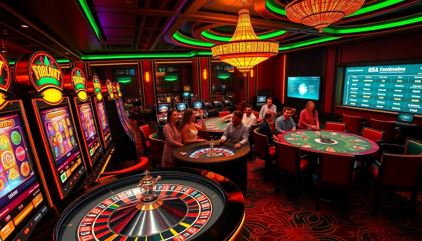 Players enjoying the vibrant 65A gaming experience at luxury casino tables with 3D slot games.