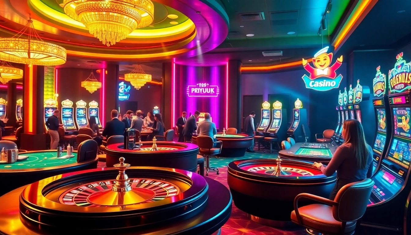 Players enjoying a thrilling gambling experience at 789club with vibrant casino tables and exciting slot machines.