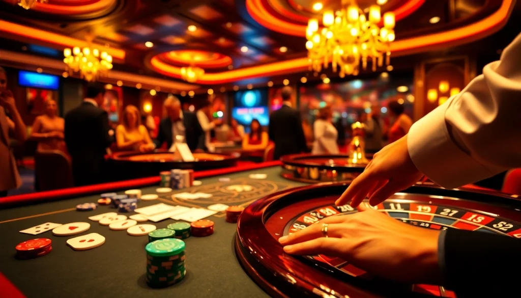 An engaging casino scene with a player betting at a table, highlighting the excitement of https://lodetructuyen.us/ gaming.