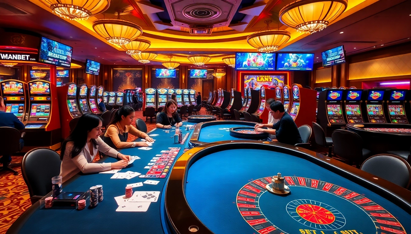 Experience excitement at max88 with vibrant casino tables and glowing slot machines.