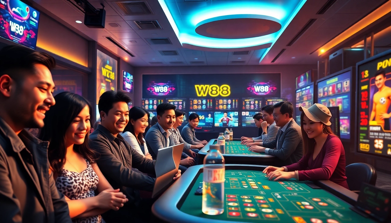W88.nyc showcasing an engaging online casino experience with diverse players enjoying various games.