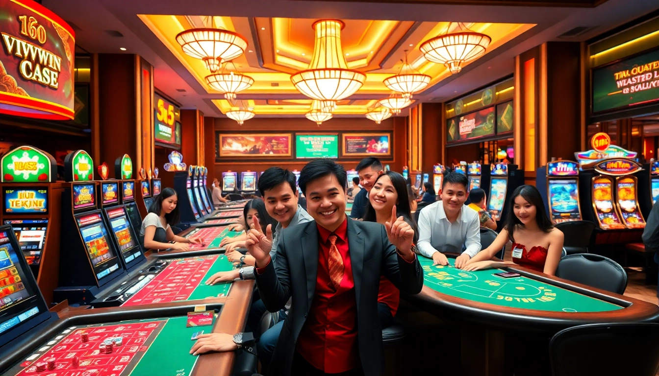 Engaging casino atmosphere at vvvwin88.live with players enjoying Tài Xỉu and Poker games.
