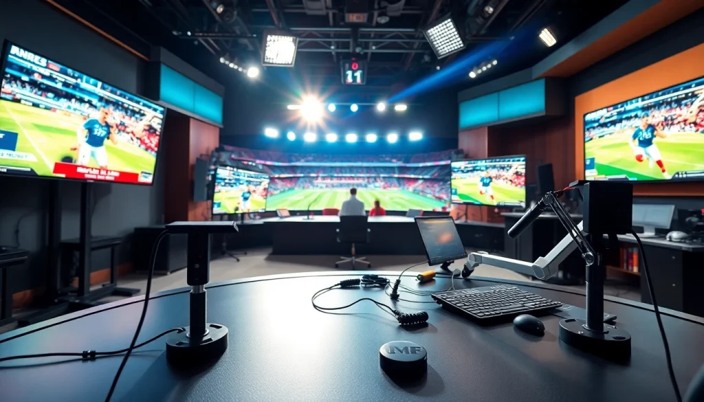 Sports Broadcasting studio showcasing live events and modern technology in action.