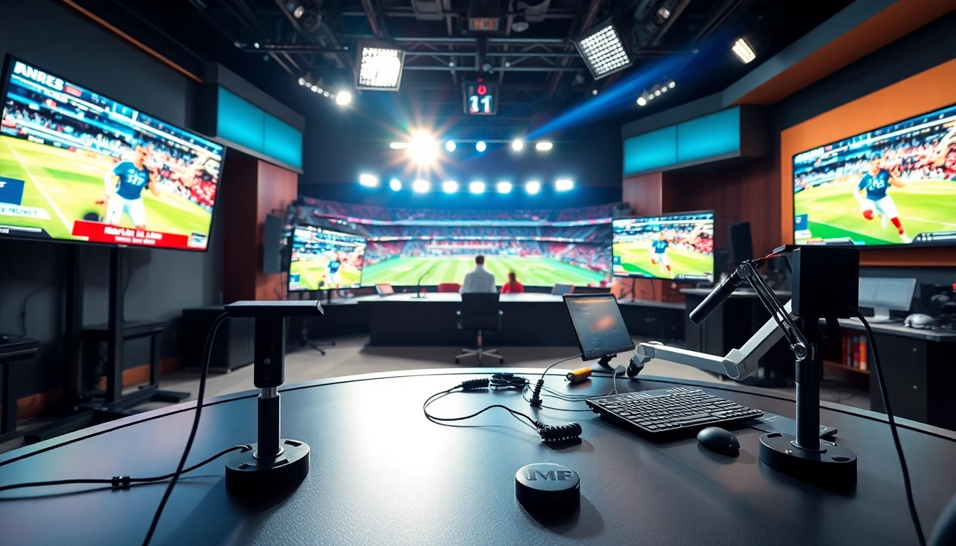 Sports Broadcasting studio showcasing live events and modern technology in action.