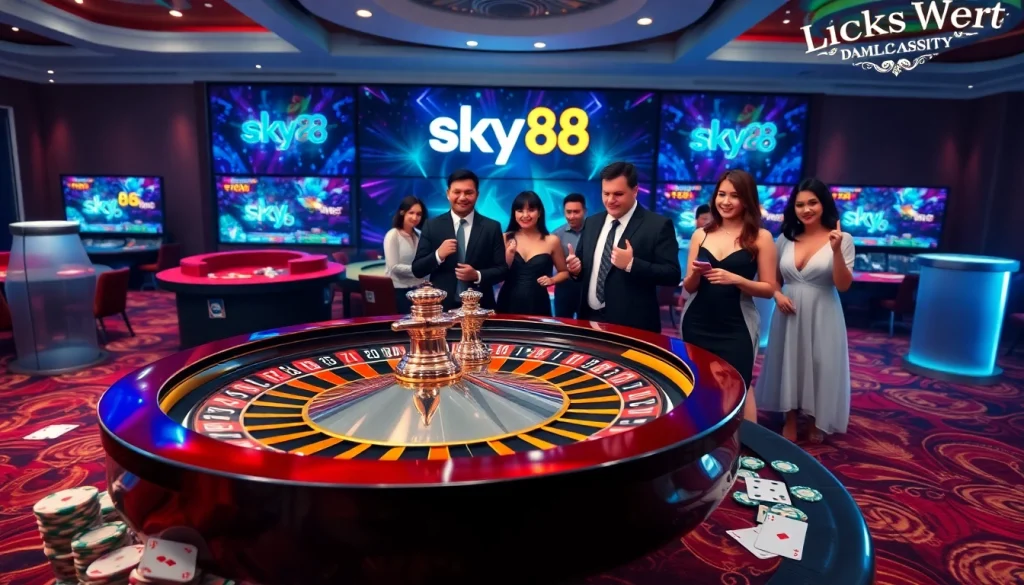 Engage with Sky88's thrilling online gambling experience featuring luxurious casino elements.