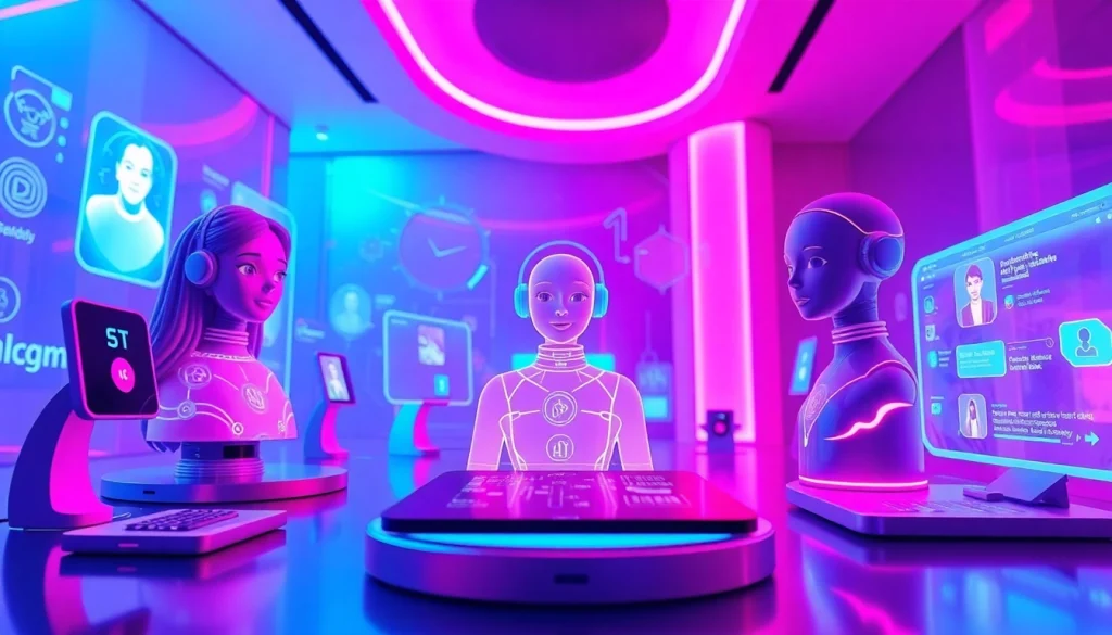 Explore the best nsfw ai platforms in a vibrant, futuristic digital setting showcasing interactive holographic characters and chat interfaces.