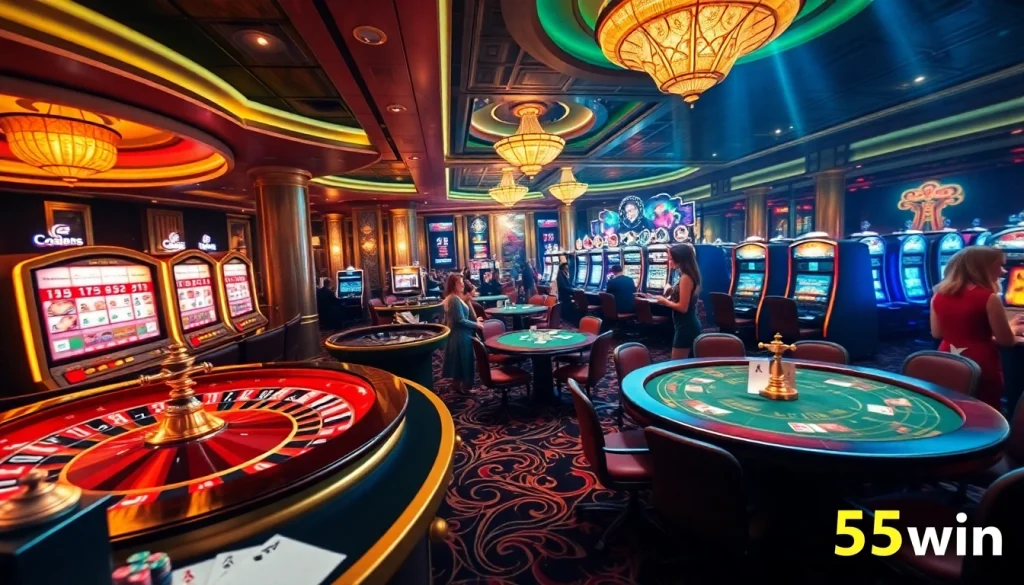 Players enjoying the excitement of gambling at a casino, highlighting 555win's thrilling experience.