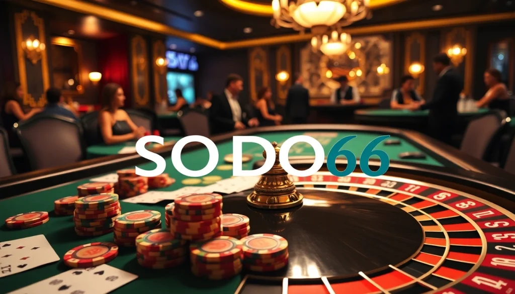 SODO66 logo displayed on a luxurious poker table with vibrant casino elements.