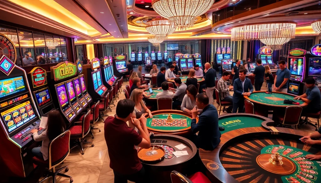 Players enjoying exciting games at https://188v.bz/, including slots and roulette within a vibrant casino atmosphere.