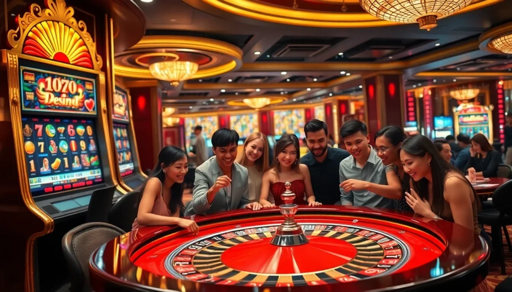 Experience the thrill of high-stakes gaming at tg88 with vibrant casino elements and players engaged.