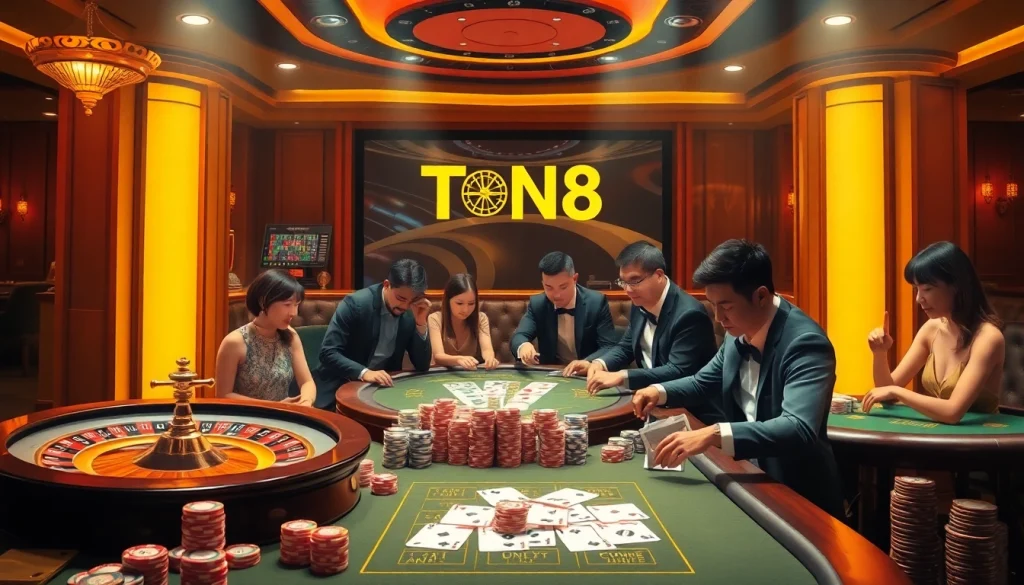 Enjoying live gaming action at Trang Chủ Go8 with vibrant poker chips and a roulette wheel.