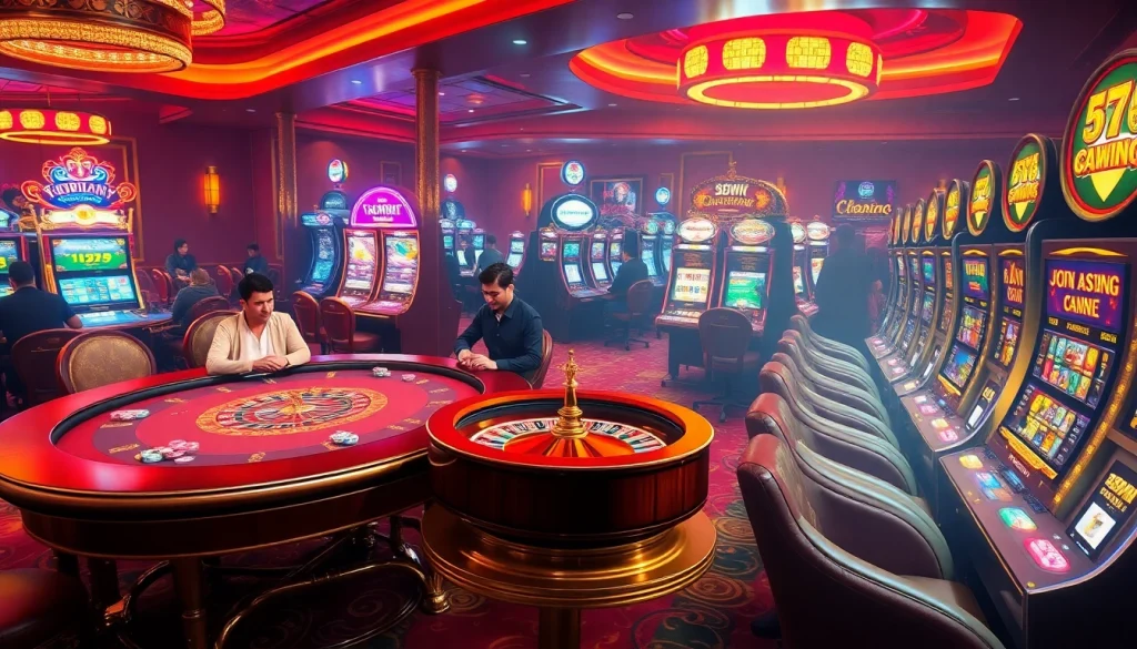 Experience the excitement of 58WIN with vibrant casino games like roulette and poker in a luxurious setting.