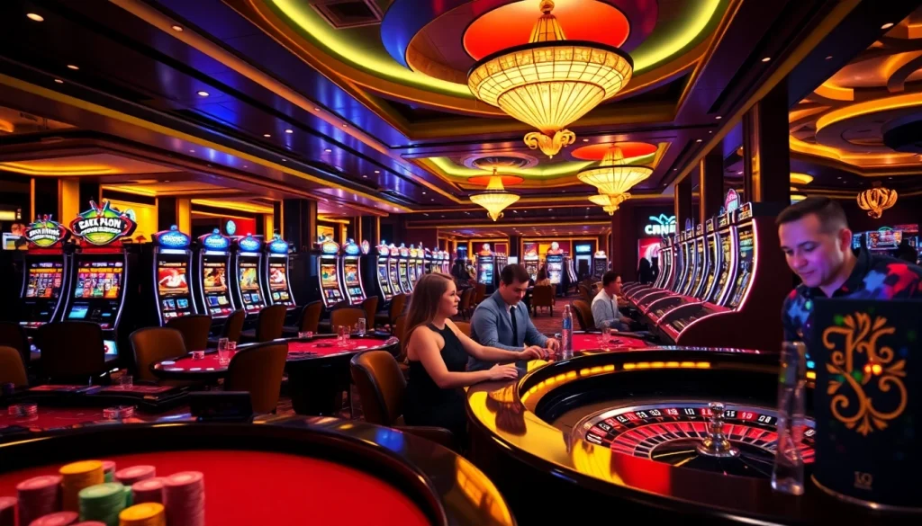 Experience the thrill of gambling at https://nohudoithuong.us/ with a vibrant casino scene filled with slot machines and excited players.