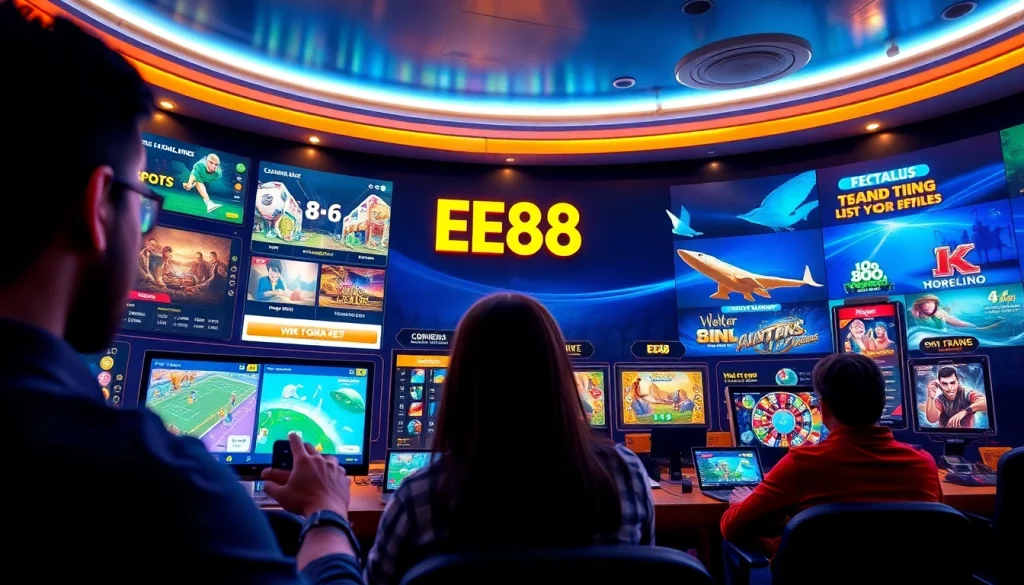 EE88 online gaming interface showcasing exciting casino and sports betting options for user engagement.