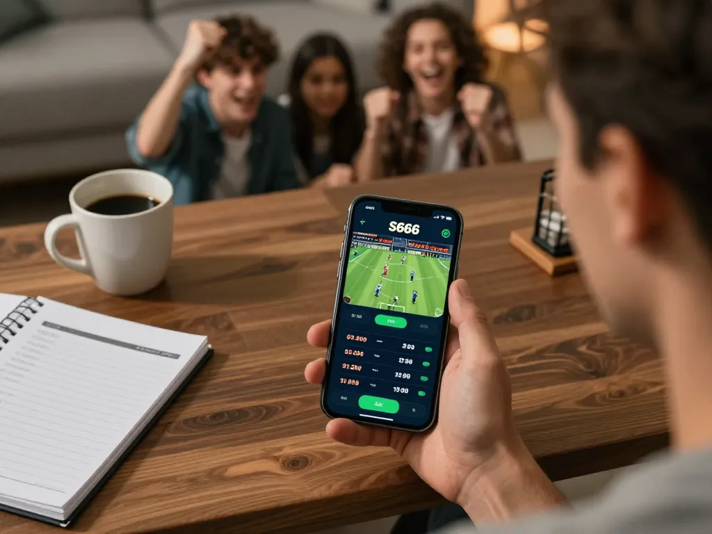 Person engaging on the S666 sports betting app during a live game, showcasing exciting odds and stats.